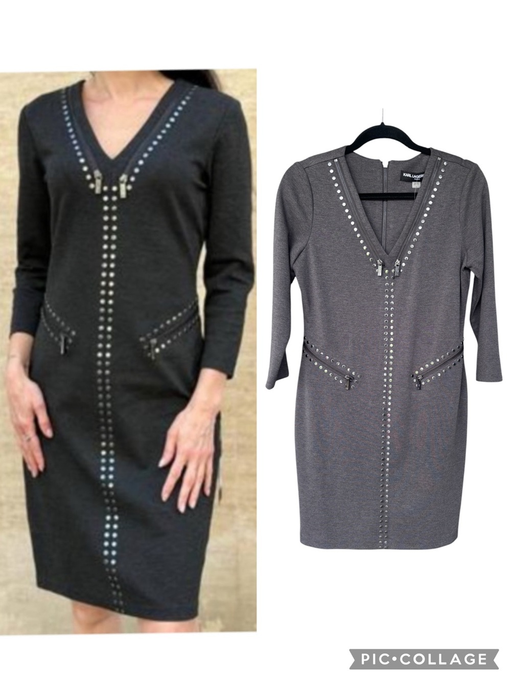 Karl Lagerfeld Paris NWT Sheath Dress Studded and Zipper Details 8